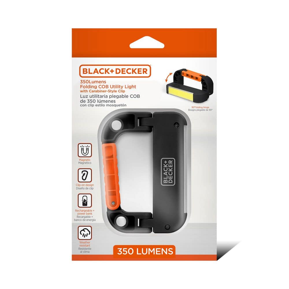 BLACK+DECKER 350LM COB Utility Light, USB Rechargeable, Folding