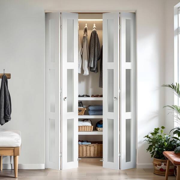 SOCBAZZAR 64 in. x 78 in. (Double 32 in. ) 3-Lite Frosted Glass