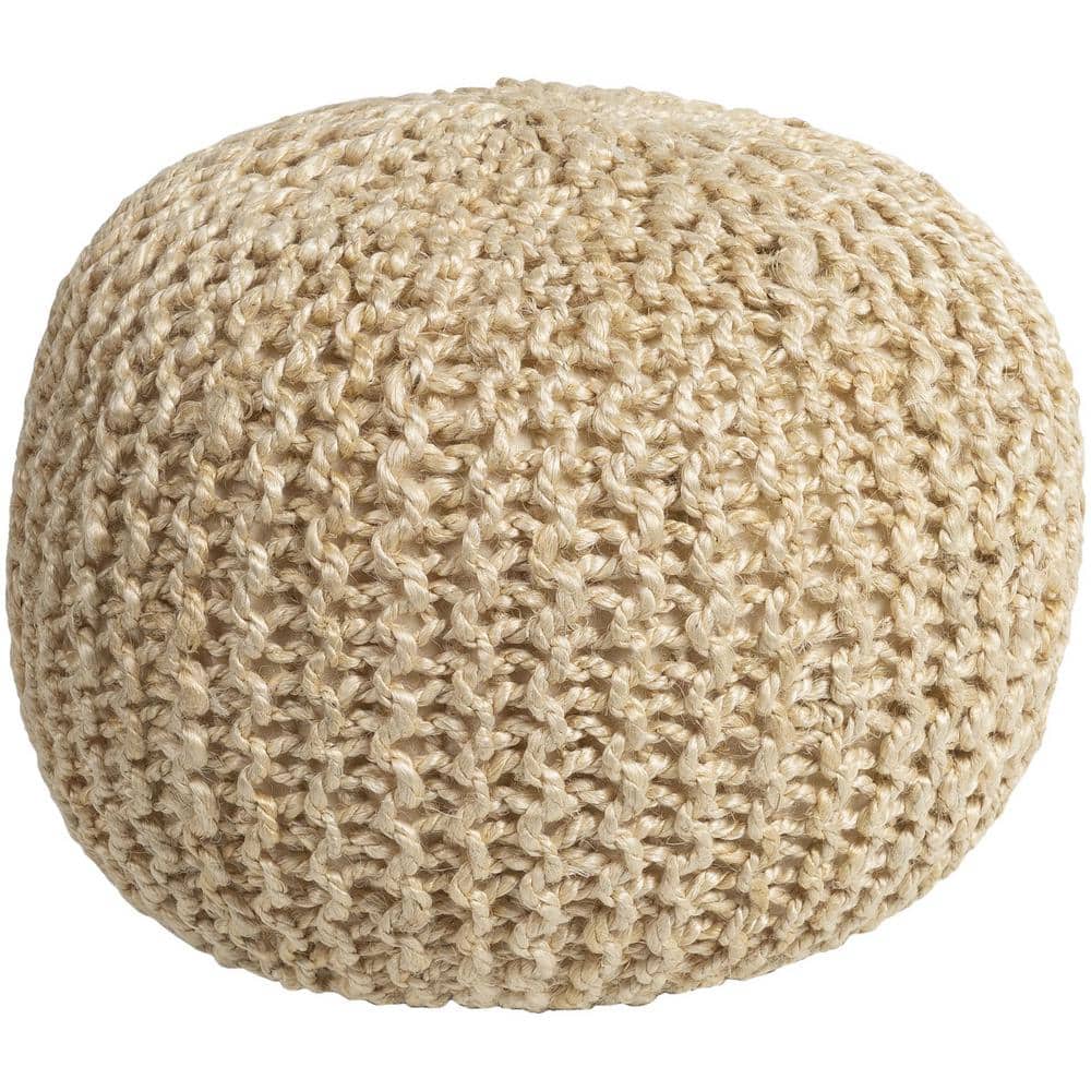 Bermuda Hand-Knitted Natural Fiber Round Pouf, 20"