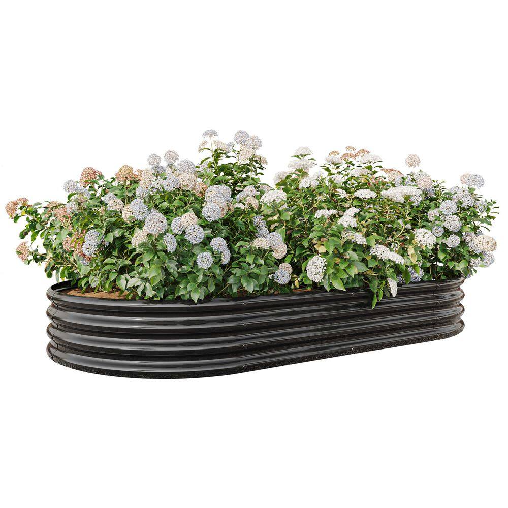 7.5 ft. x 3.7 ft. x 1 ft. Outdoor Black Metal Oval Raised Garden Bed