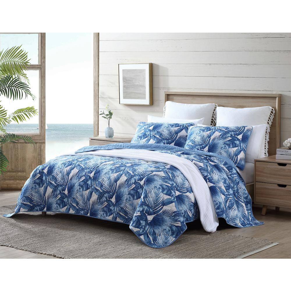 Tommy Bahama Royal Palm 3-Piece Blue Floral Cotton Full/Queen Quilt Set ...