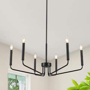 6-Light Black Rustic Candle Style Chandelier for Kitchen Island with No Bulbs Included