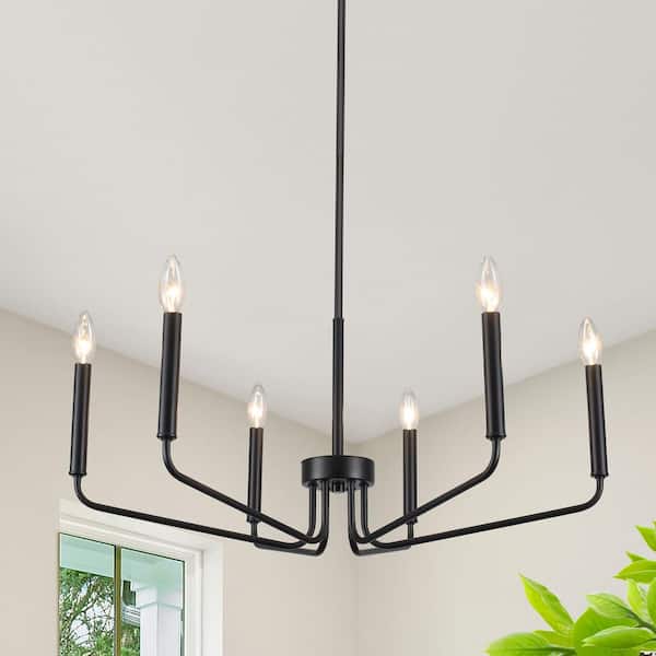LWYTJO 6-Light Black Rustic Candle Style Chandelier for Kitchen Island with No Bulbs Included