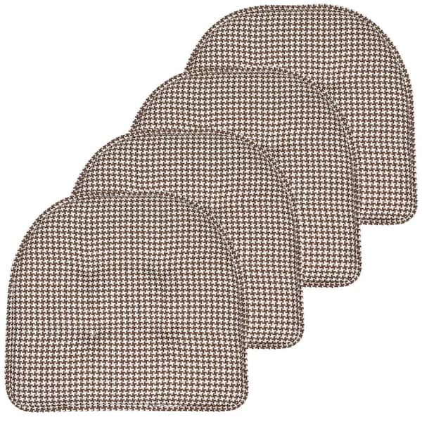 Sweet Home Collection Brown, Houndstooth Stitch Memory Foam U-Shaped 16 in. x 16 in. Non-Slip Indoor/Outdoor Chair Seat Cushion (4-Pack)