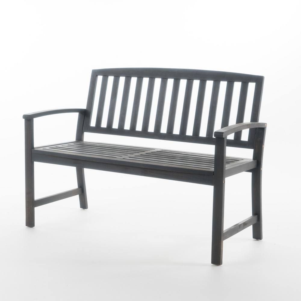 Dark Gray Acacia Wood Outdoor Bench