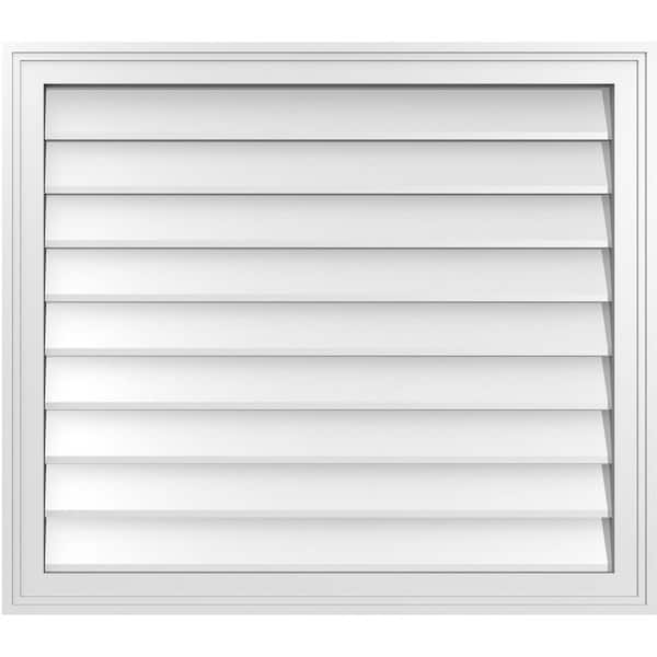 Ekena Millwork 32 in. x 28 in. Vertical Surface Mount PVC Gable Vent: Decorative with Brickmould Frame