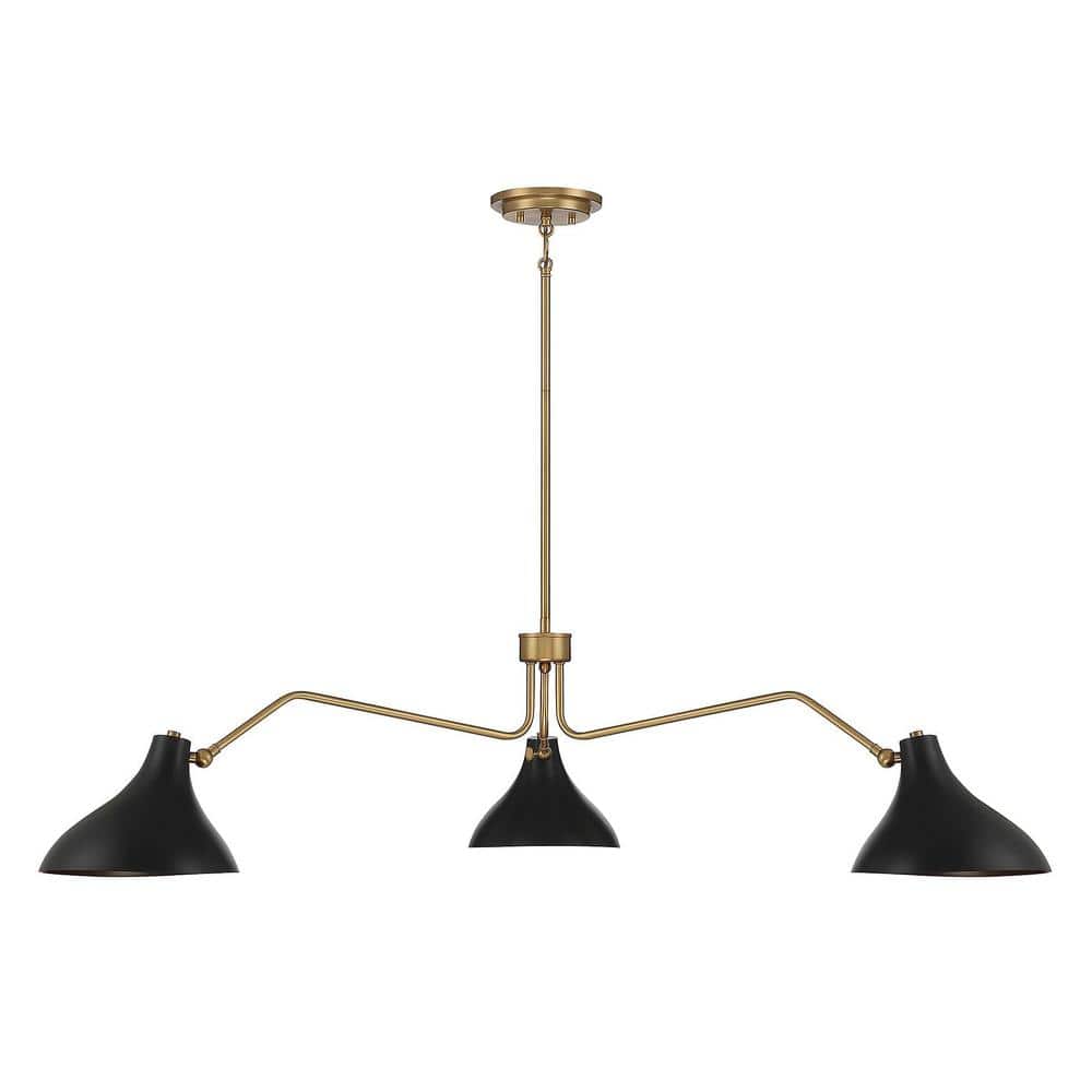 Vintage-Inspired Matte Black and Natural Brass 3-Light Pendant