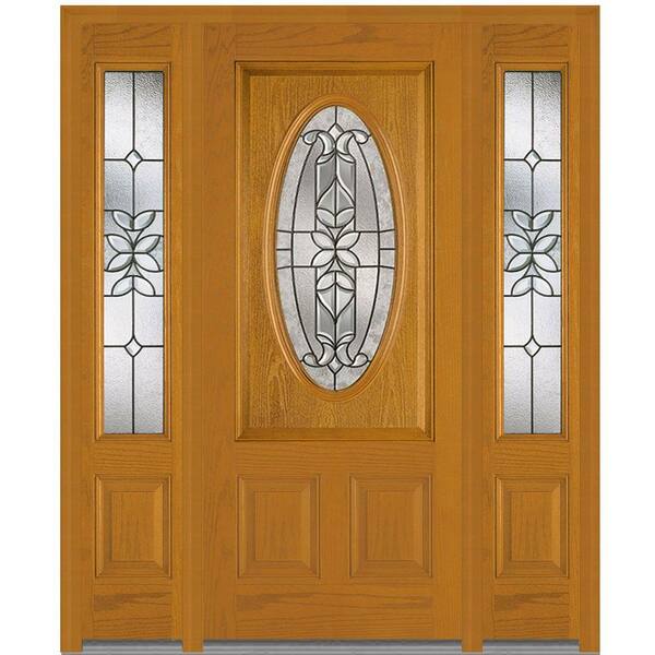 MMI Door 64 in. x 80 in. Cadence Left-Hand Inswing Oval Lite Decorative Stained Fiberglass Oak Prehung Front Door with Sidelites