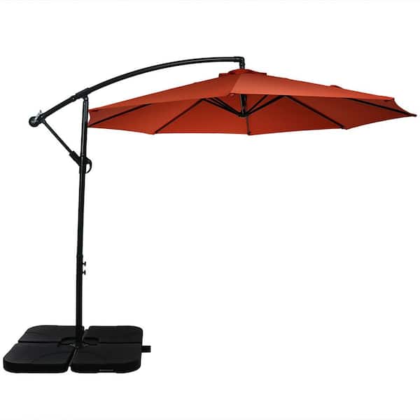 10 ft. Steel Cantilever Offset Patio Umbrella with Square Base Plate Set in Red