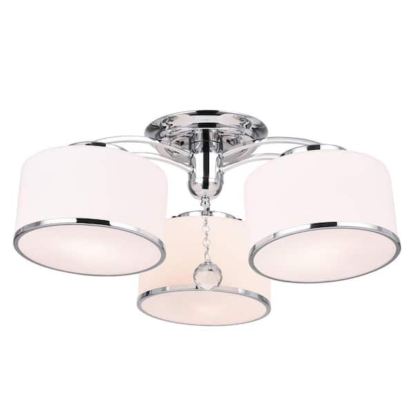 CWI Lighting Frosted 3 Light Drum Shade Flush Mount With Chrome Finish