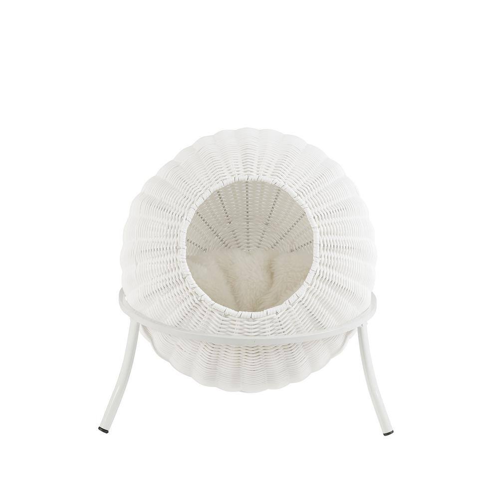 Nala White Wicker Cat Condo with Plush Cushion
