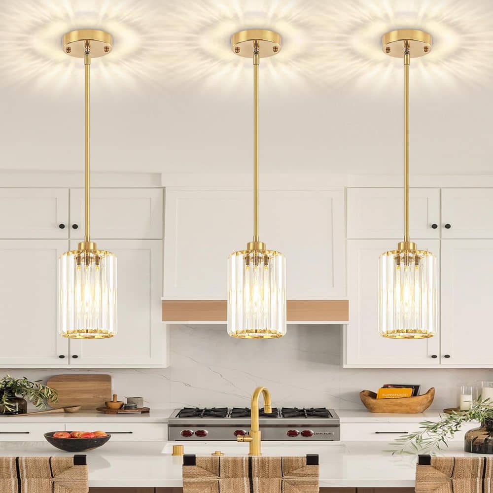 1-Light Gold Modern Cylinder Pendant Light with Crystal Glass Shades (3-Pieces) price history on PriceWatchPro
