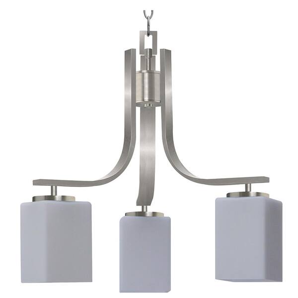 Cambridge 3-Light Satin Steel Chandelier Etched Dove White Glass Shade