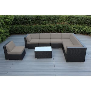 Black 8-Piece Wicker Patio Seating Set with Sunbrella Taupe Cushions
