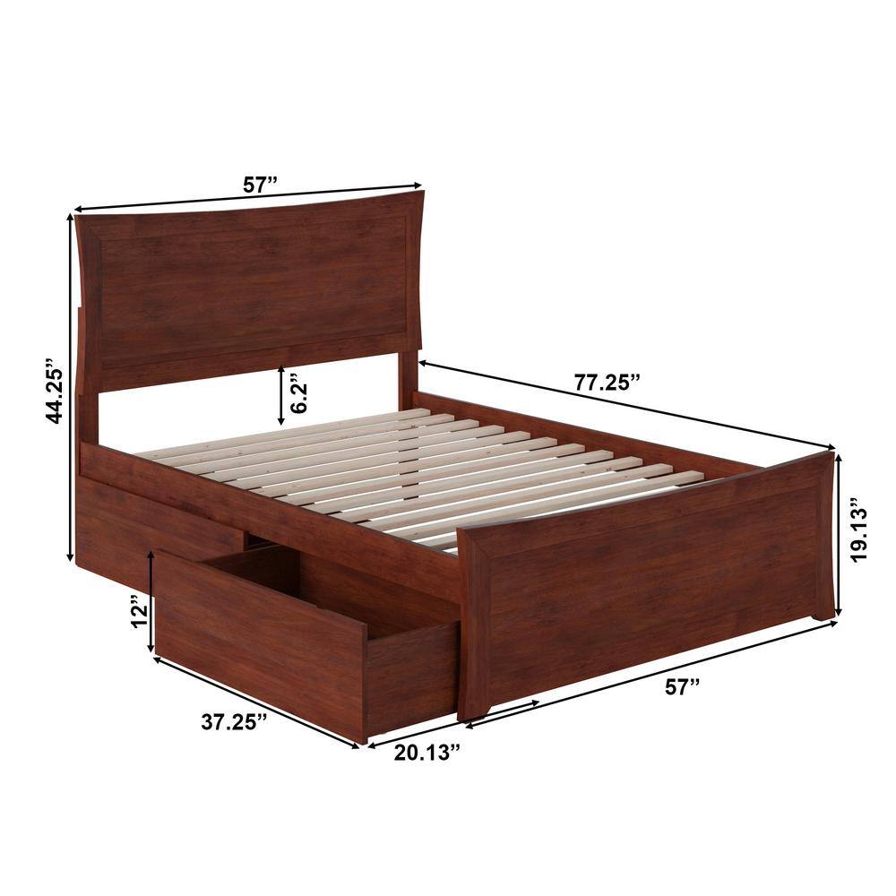 Walnut Full Platform Bed with Storage Drawers and Slats