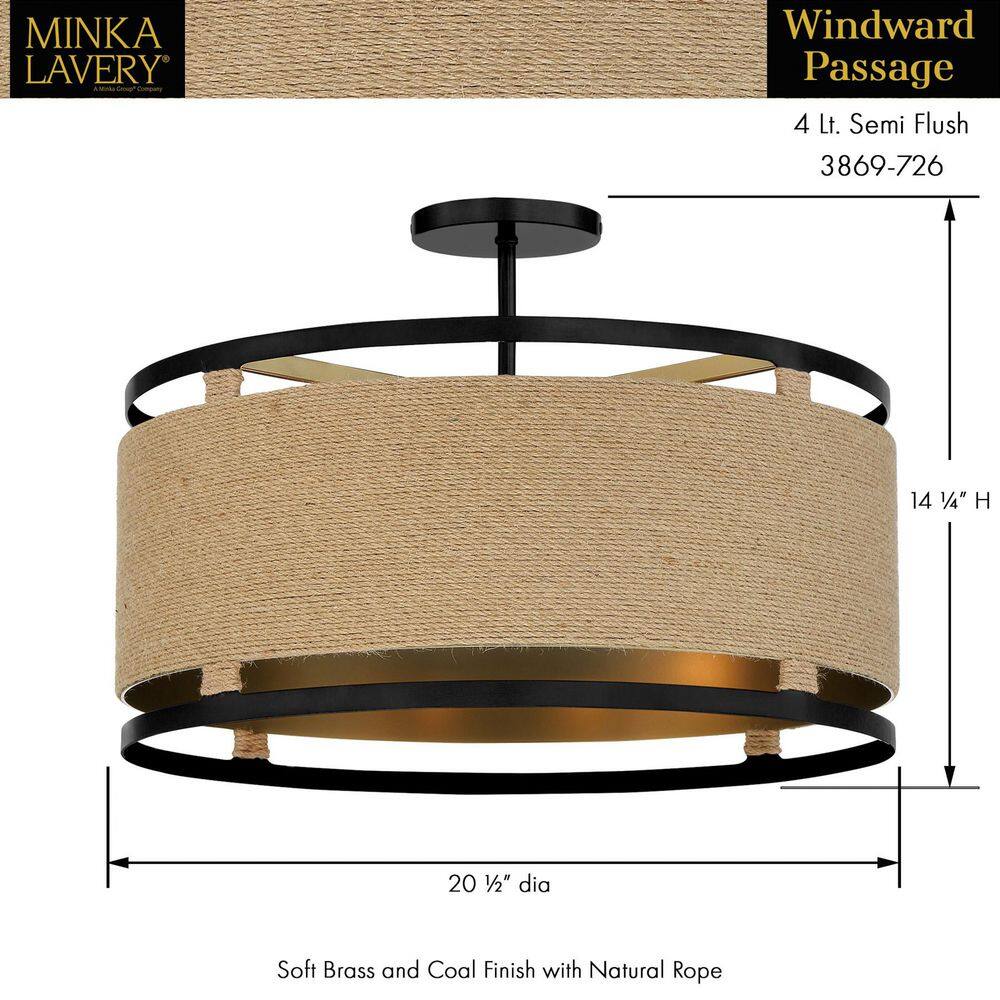 Windward Passage 4-Light Coal and Soft Brass Drum Ceiling Light