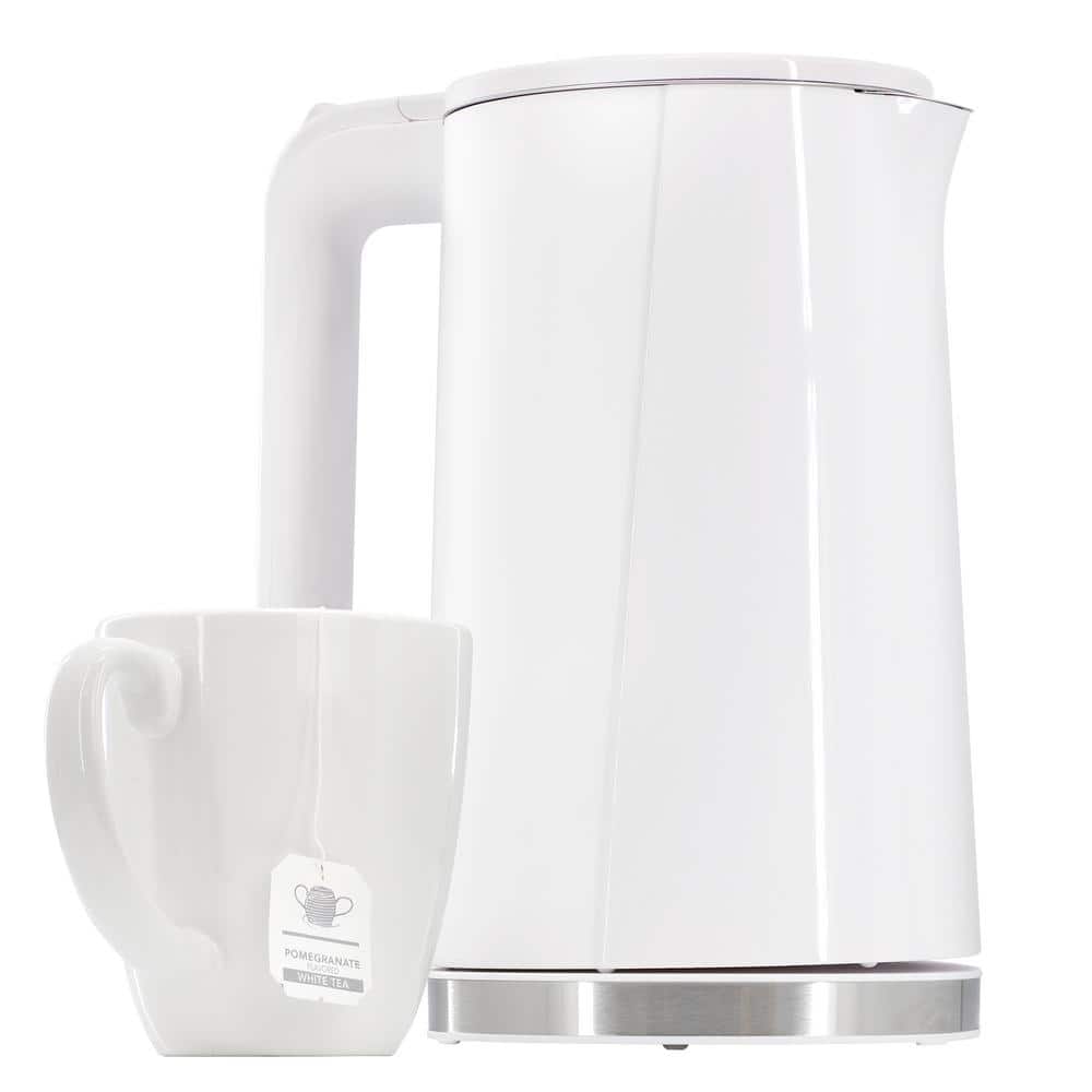 1.7L White Stainless Steel Electric Tea Kettle with Plastic Handle