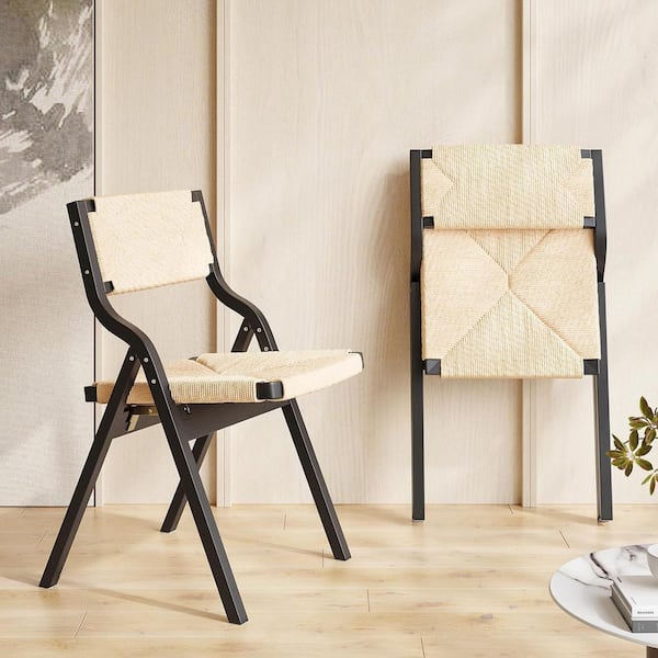 Lirago Black-natural Wood Folding Chair for Kitchen Dining Room (Set of  2) FXHD0201-032423