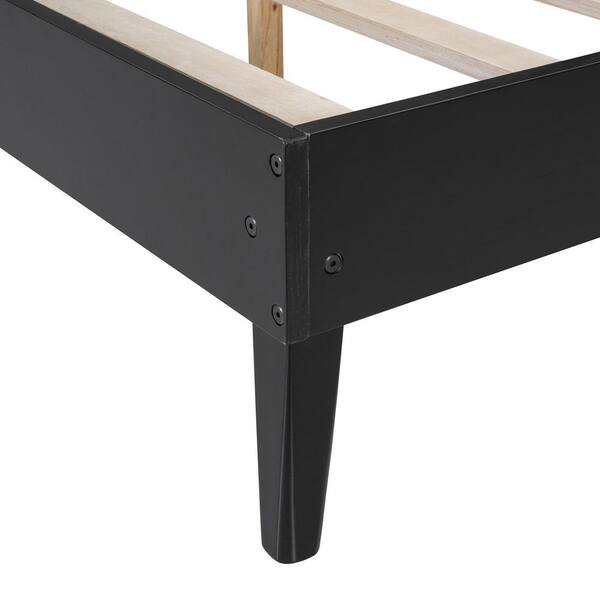 Polibi Black Wood Frame Queen Platform Bed with 2-Nightstands