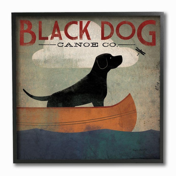 Stupell Industries "Black Dog Canoe Company Pet Boating Lake Sports" by Ryan Fowler Framed Animal Wall Art Print 12 in. x 12 in.