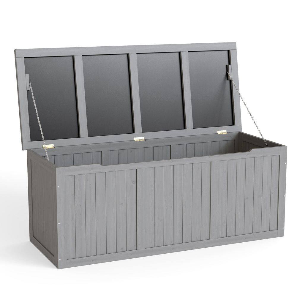 112 Gal. Outdoor Solid Wooden Deck Box Wood Storage Box Seat and Table Top for Pool Toys and Garden Tools, Grey price history on PriceWatchPro
