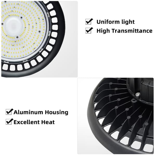 WYZM 11 in. 450-Watt Equivalent Integrated Black LED UFO High Bay Light 24000 Lumen 5000K IP65 (3-Pack)
