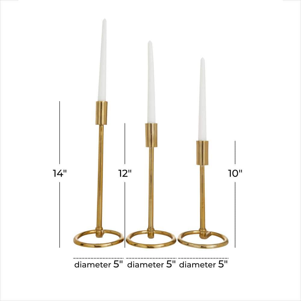 Contemporary Gold Aluminum 14" Triple Taper Candlestick Set