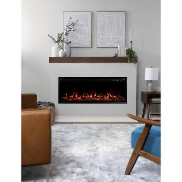 Sideline Elite Pro 50 in. Wall Mount or Recessed Smart Electric Fireplace in Black with LED Flame and Fire Crackle Sound