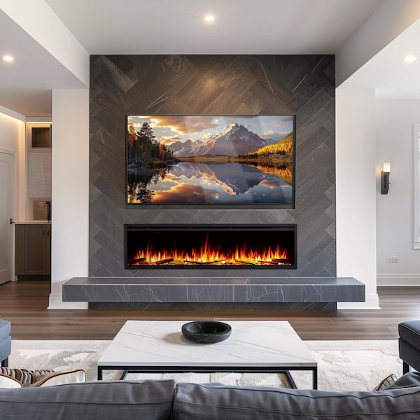 Smart Deep 72 in. Wall Mount Electric Fireplace in Black, Touch Panel and Remote Control, Multi Flame Color Combinations