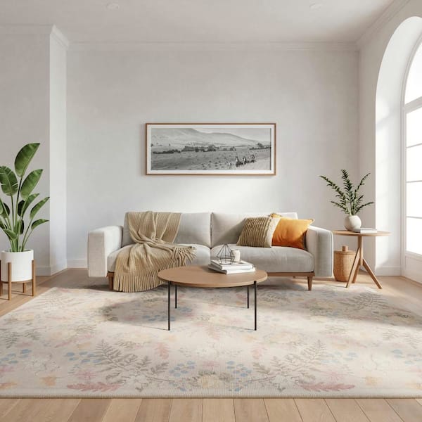 Botanical Washables Beige Multicolor 8 ft. x 10 ft. Floral Contemporary Area Rug