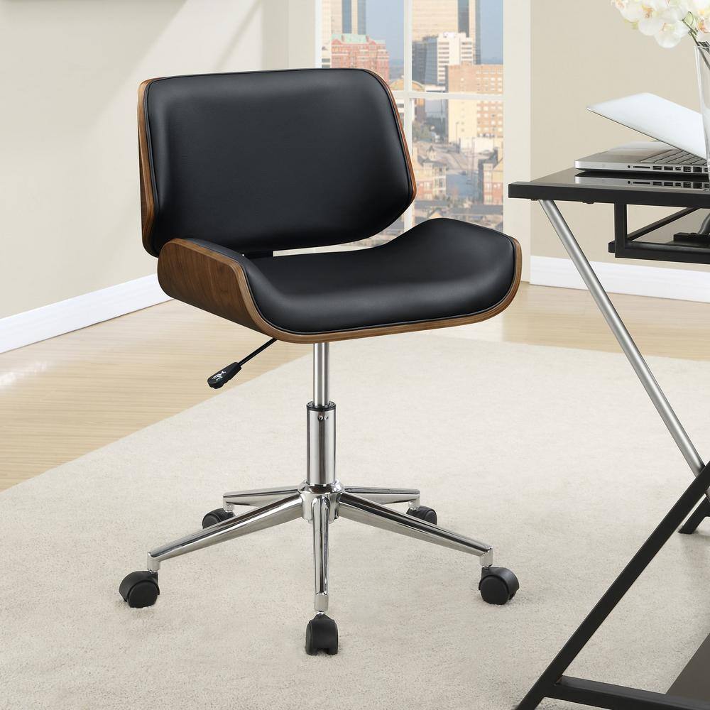 Black Leather Swivel Armless Desk Chair with Metal Base