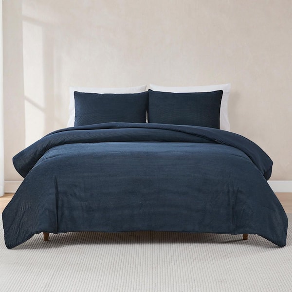 Arden Ribbed Corduroy 3-Piece Navy Velvet King/Cal King Comforter Set