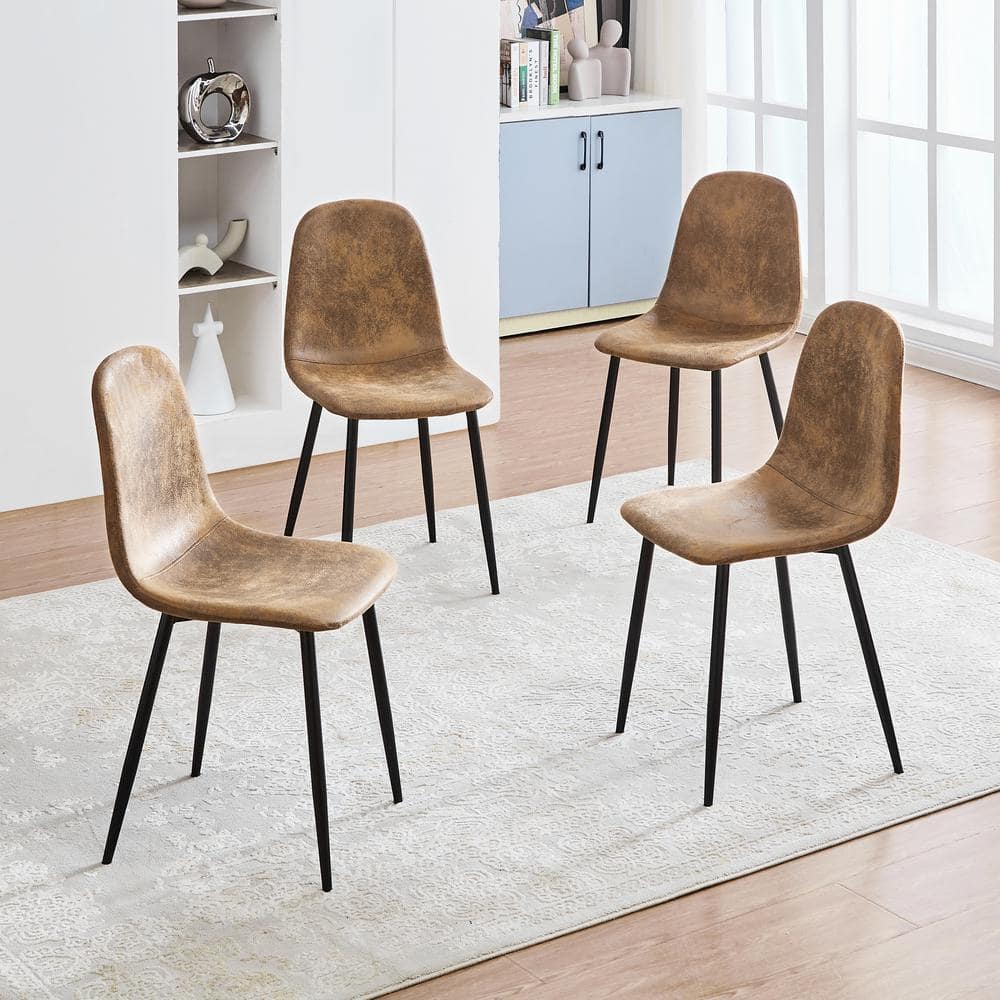 Homy Casa Rustic Brown Fabric Upholstered Side Dining Chairs (Set of 4)