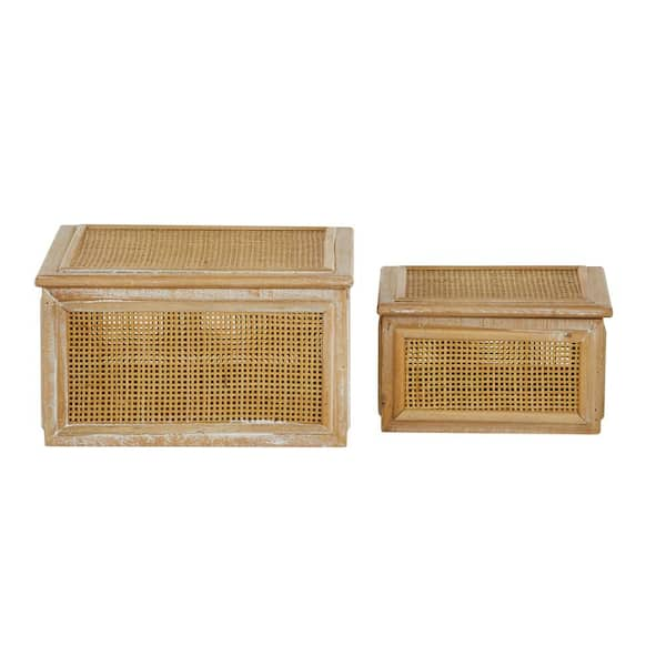 Creative Co-Op Boho Woven Cane and Rattan Display Boxes with Glass