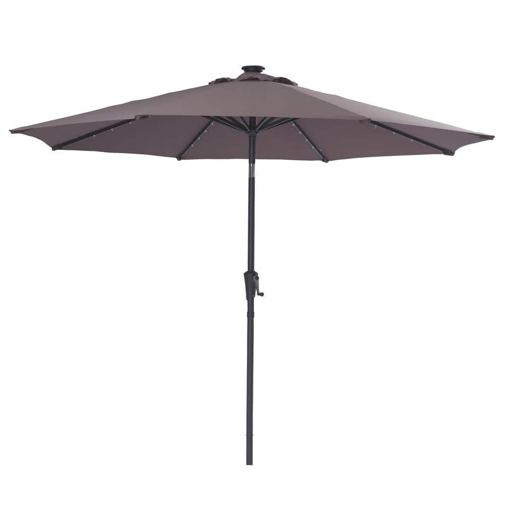 9 ft. Powered LED Lighted Market Solar Patio Umbrella in Brown