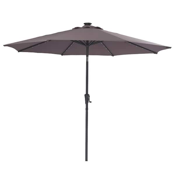 Unbranded 9 ft. Powered LED Lighted Market Solar Patio Umbrella in Brown