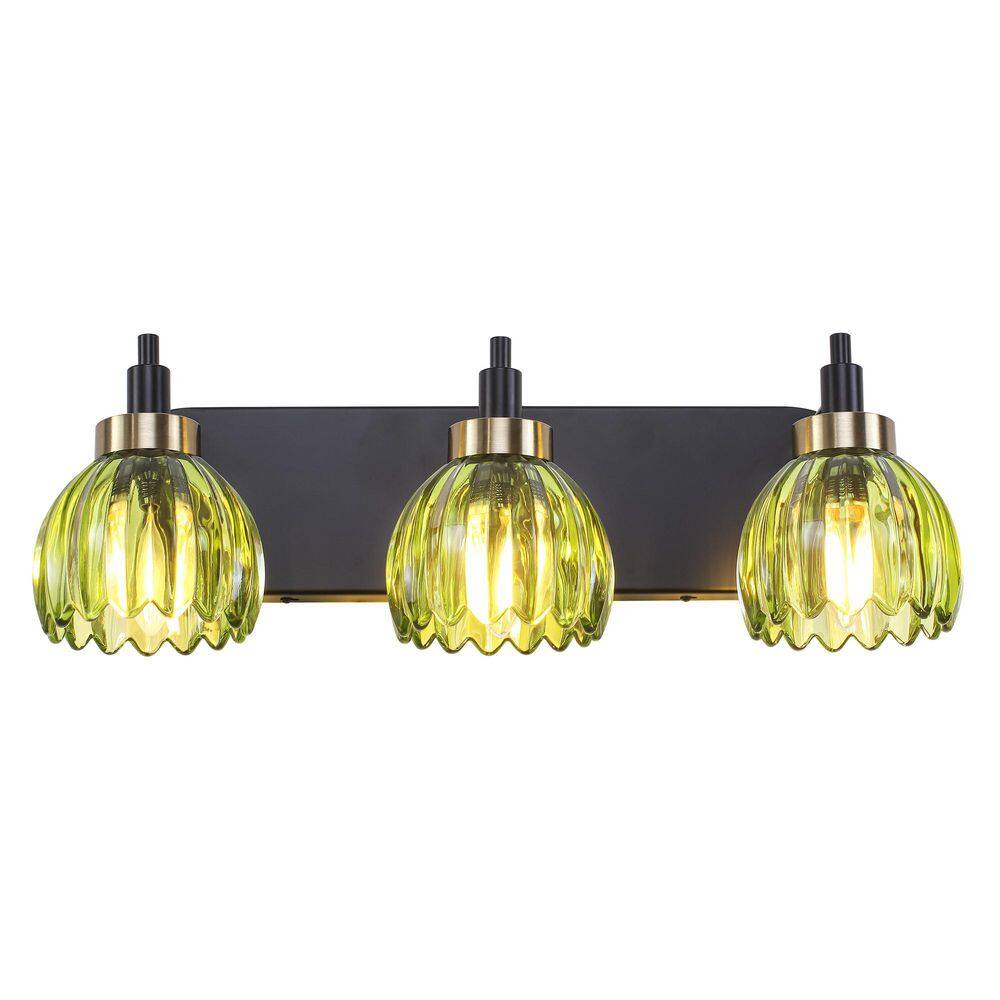 19.68 in. 3-Light Black and Brass Vintage Vanity Lights with Green Tulip Glass Shade Wall Sconce for Living Room Hallway price history on PriceWatchPro