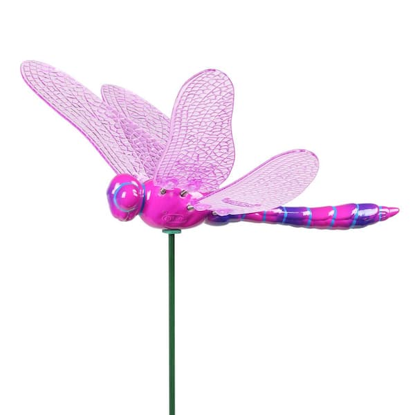 WindyWing Dragonfly 2.46 ft. Pink Purple Metallic Multi-Color Plastic Garden Stake