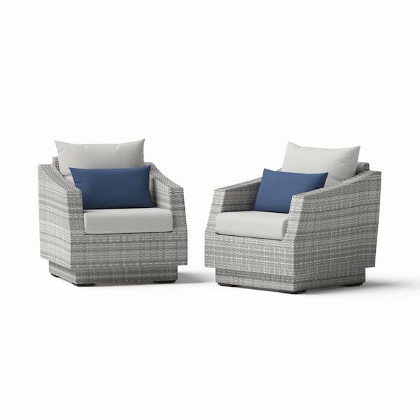 RST BRANDS Cannes Wicker Outdoor Lounge Chair with Sunbrella Bliss Ink Cushions (2-Pack)