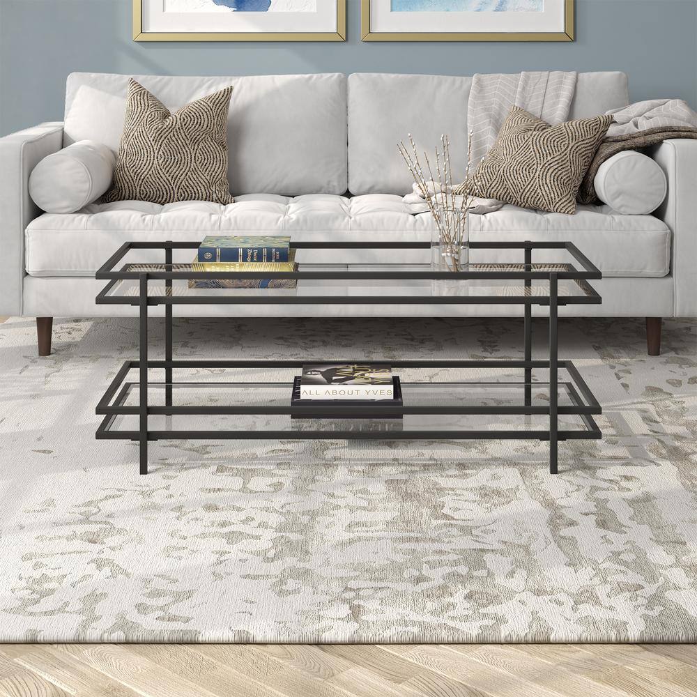 Blackened Bronze Rectangular Metal and Glass Coffee Table