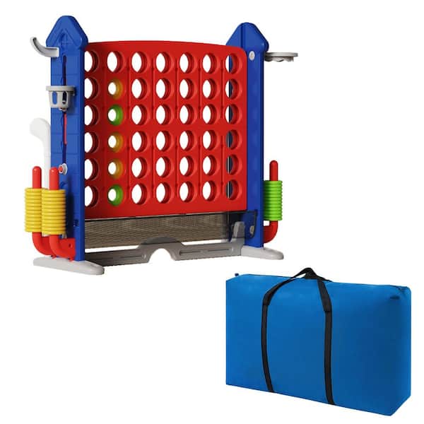 Outdoor 4 Score Giant Game Set with Mesh Bag, Jumbo Connect 4, Basketball Hoop, Ring Toss, Golf Games&Height Adjustable