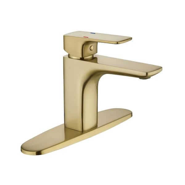 Tomfaucet Single-Handle Single Hole Bathroom Faucet with Deckplate Included in Brushed Gold