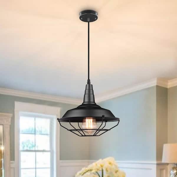 LWYTJO 60 -Watt 1-Light Black Shaded Pendant Light with Mesh Pot Shade, No Bulbs Included