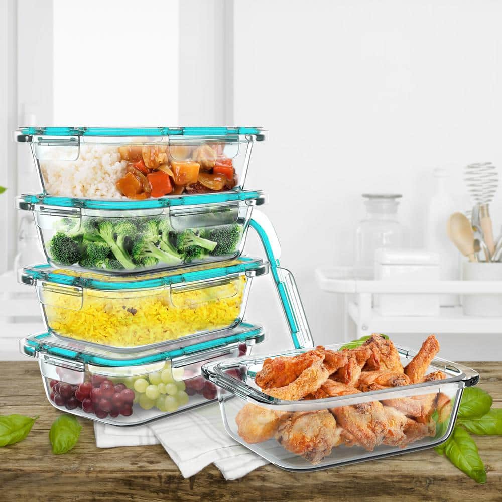 24 oz Clear Glass Meal Prep Containers with Snapping Lids, Set of 5
