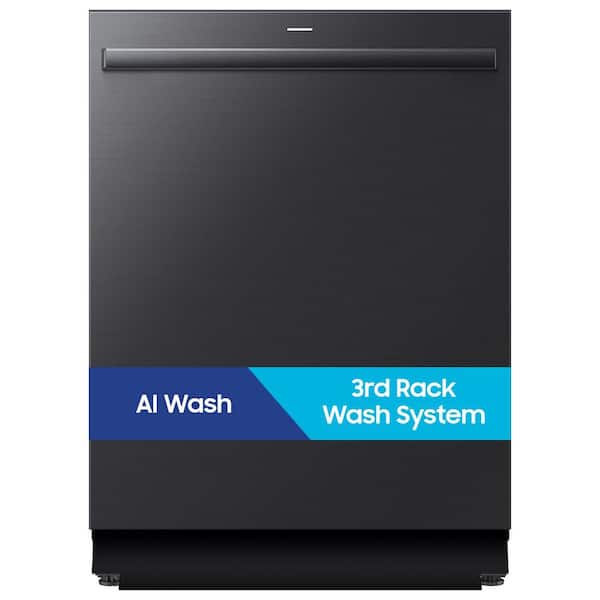 24 in. 38 dBA Top-control Bespoke Smart Dishwasher in Matte Black Steel with 3rd Rack Washing System and AI Wash Cycle