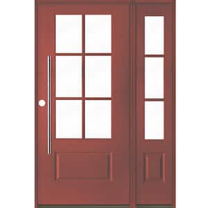 Faux Pivot 50 in. x 80 in. 6-Lite Right-Hand/Inswing Clear Glass Redwood Stain Fiberglass Prehung Front Door w/RSL
