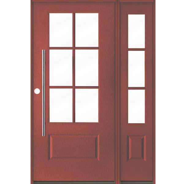Krosswood Doors Faux Pivot 50 in. x 80 in. 6-Lite Right-Hand/Inswing Clear Glass Redwood Stain Fiberglass Prehung Front Door w/RSL
