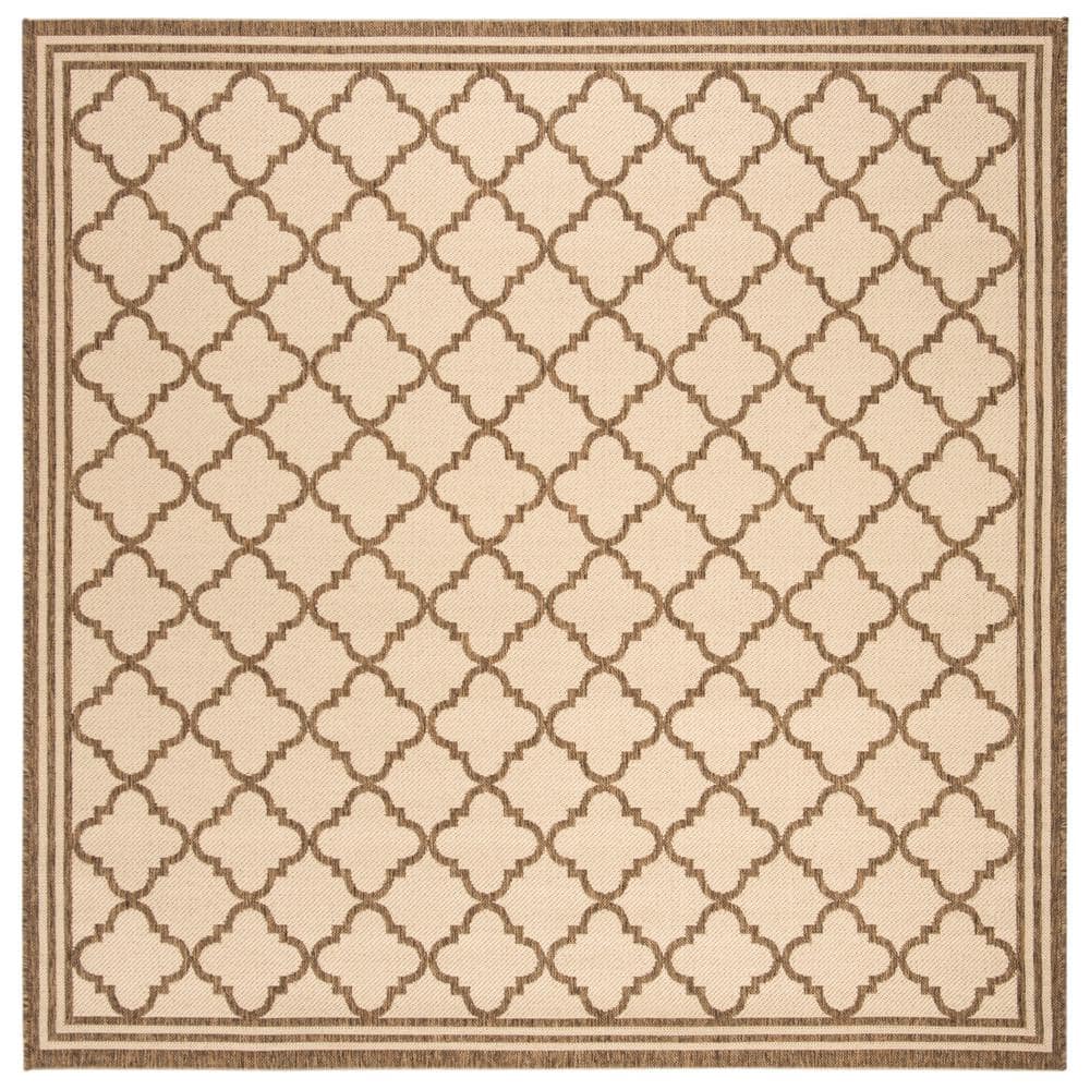 Cream and Beige Square Stain-Resistant Indoor/Outdoor Rug