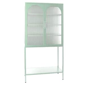 Anky 31.5 in. W x 13.8 in. D x 63 in. H Green Freestanding Bathroom Linen Cabinet with Glass Arched Doors