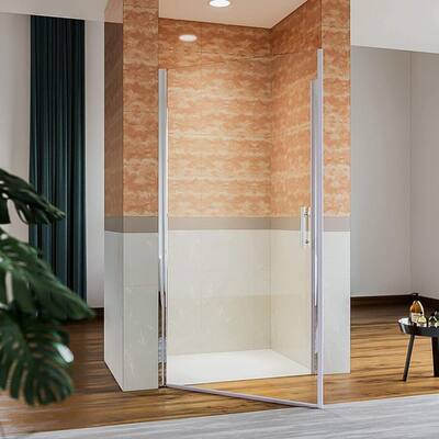 36 in. W x 72 in. H Fold Pivot Frameless Shower Panel Swing Corner Shower Door in Chrome with Clear Glass